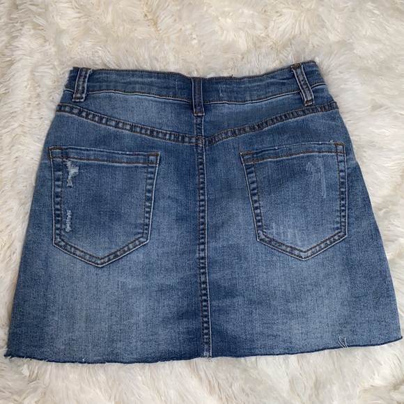 Angel Kiss Rose Flower Embroidered Distressed Denim Mini Skirt Size Small - Picture 10 of 16